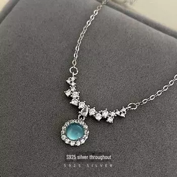 Ожерелье с подвеской Banyan Tree S925 Silver Luxury Blue Diamond – Изысканная цепочка на ключицу для женщин, идеальный подарок для девушки белого золота
