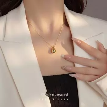 Ожерелье с подвеской Banyan Tree S925 Silver Gold Water Drop - Элегантная цепочка Bean Clavicle NS1087 золотой