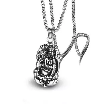 Ожерелье с подвеской Будда из нержавеющей стали, мужское ожерелье Vintage Faith