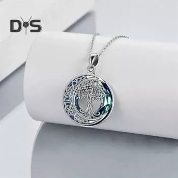 Ожерелье с подвеской «Дерево жизни», искусственный кристалл, полая регулируемая цепочка, символизирующая удачу, здоровье, рост, подарок на день рождения, годовщину, ожерелье в виде ключицы синий