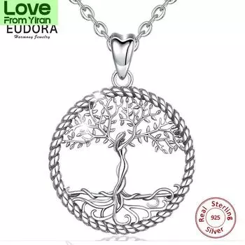 Ожерелье с подвеской «Дерево жизни» из стерлингового серебра 925 пробы, ожерелье с листьями дерева и богиней из цельного серебра, винтажные ювелирные изделия с коробкой D475