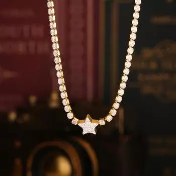 Ожерелье с подвеской Dopamine Vintage Geometric Star, инкрустированное цирконием, титановая сталь, покрытая 18-каратным золотом, цепочка для ключицы