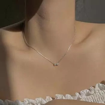 Ожерелье с подвеской и бантом во французском стиле, женское блестящее ожерелье со стразами для свадебной вечеринки, помолвки, банкета