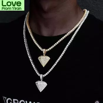 Ожерелье с подвеской Iced Out с теннисной цепочкой из циркона 4 мм, ожерелье с цепочкой из блестящих страз для мужчин Colar Masculino 30inch(75cm)