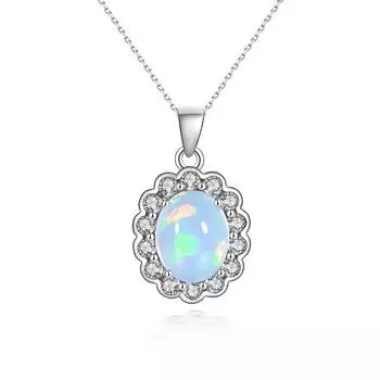 Ожерелье с подвеской из 100% натурального серебра с опалом, овальное, 8*10 мм, 2 карата, драгоценный камень для женщин и девочек, на праздник и день рождения, ювелирное украшение в подарок M белый