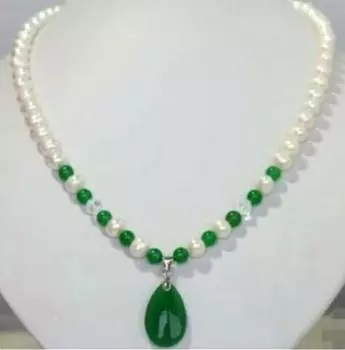 Ожерелье с подвеской из белого пресноводного жемчуга зеленого цвета