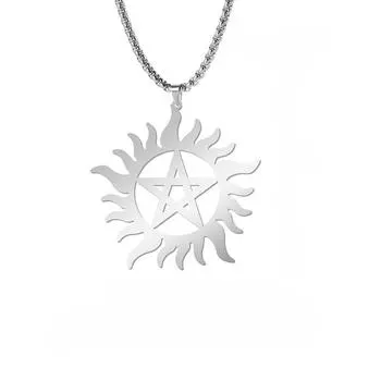Ожерелье с подвеской из блестящей солнечной пентаграммы из нержавеющей стали, сверхъестественное Dean, массивная цепочка, ожерелья для пар, женщин и мужчин