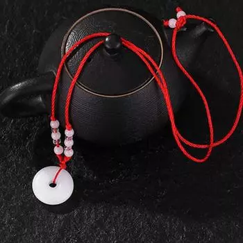 Ожерелье с подвеской из буддийского белого нефрита, сотканное вручную, с изображением лотоса Гуаньинь, Будды, с замком долгой жизни, ожерелье на удачу 14