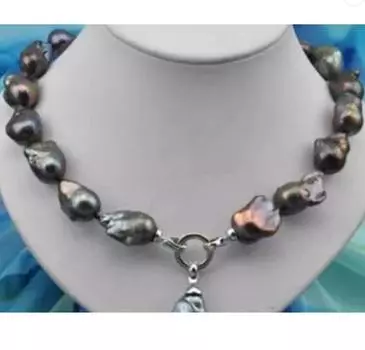 Ожерелье с подвеской из черного барочного жемчуга Кеши Реборн