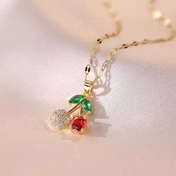 Ожерелье с подвеской из циркона и вишни для женщин, модное золотого цвета, ожерелья из нержавеющей стали, вечерние ювелирные аксессуары, аксессуары 45cm