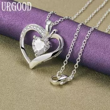 Ожерелье с подвеской из циркона в форме сердца из стерлингового серебра 925 пробы, свадебные модные украшения 45cm