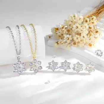 Ожерелье с подвеской из цветочного циркона, серьги-цветы, комплект ювелирных изделий, сохраняющих цвет золотой