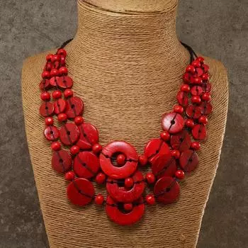 Ожерелье с подвеской из дерева ручной работы в стиле бохо, винтажный простой многослойный дизайн из скорлупы кокоса красный