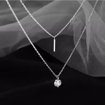 Ожерелье с подвеской из двухслойного серебра 925 пробы с круглым большим цирконием, женское, корейское, простое, модное, ShinyTemperament 45cm
