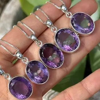 Ожерелье с подвеской из граненого аметиста, серебро 925 пробы Free Size фиолетовый