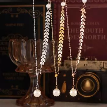 Ожерелье с подвеской из искусственного жемчуга, регулируемое, титановая сталь, покрытая 18-каратным настоящим золотом, с бахромой, темперированная ключичная цепочка