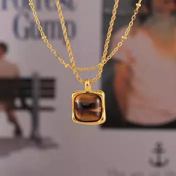 Ожерелье с подвеской из камня «Тигровый глаз» из массива ветра для женщин, цепочка на ключицу из титановой стали с покрытием из 18-каратного золота
