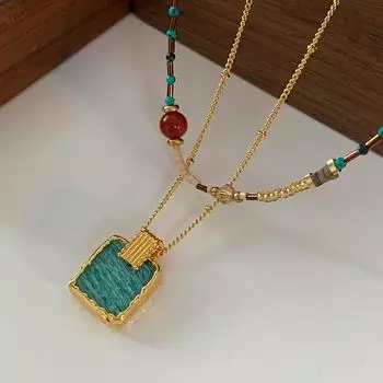 Ожерелье с подвеской из камня Тяньхэ не выцветает, летние аксессуары высокого класса, натуральная цепочка для свитера с бусинами