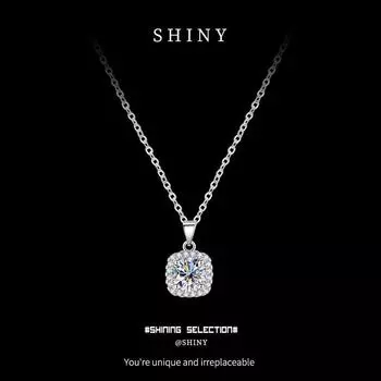 Ожерелье с подвеской из квадратного куба муассанита - серебро 925 пробы, европейская и американская мода высокого класса для женщин 1 carat moissanite синий