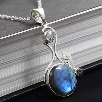 Ожерелье с подвеской из лабрадорита, твердое серебро 925 пробы, уникальные подарки, ювелирные изделия в стиле бохо, дизайнерские украшения pendant only