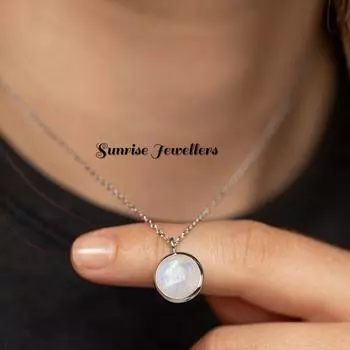 Ожерелье с подвеской из лунного камня, радуга, золото 14 карат, для женщин - натуральный драгоценный камень, камень, родившийся в июне, подарок на день рождения для нее, ювелирные изделия Free Size синий