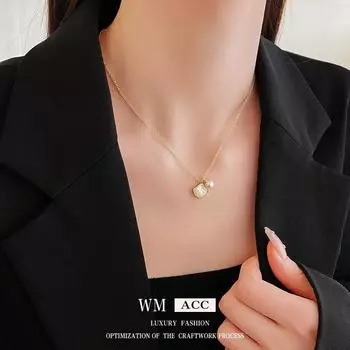 Ожерелье с подвеской из настоящей золотой гальванизированной жемчужной ракушки, простая и универсальная цепочка на ключицу, стильный аксессуар с темпераментом золотой