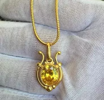 Ожерелье с подвеской из натурального сертифицированного желтого сапфира Подвеска Pukhraj из стерлингового серебра