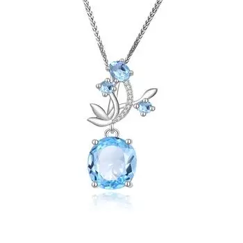 Ожерелье с подвеской из натурального топаза 6,3 карата, серебро 925 пробы, настоящие драгоценные камни для женщин, хороший подарок синий