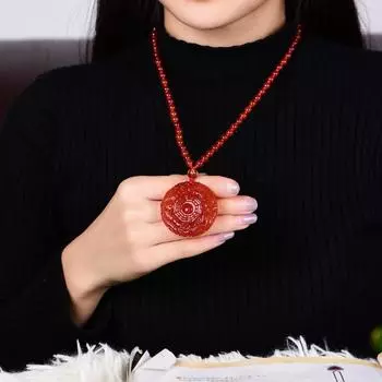 Ожерелье с подвеской из натурального красного агата Дракон и Феникс Багуа