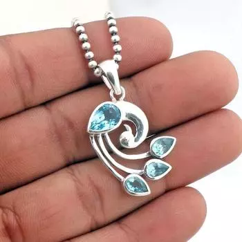 Ожерелье с подвеской из натурального голубого топаза, уникальный подарок, серебряные ювелирные изделия, подарок на помолвку, модные украшения, серебро 925 пробы 18 Inch