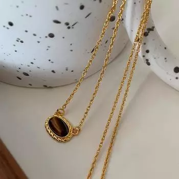 Ожерелье с подвеской из натурального камня тигровый глаз, женские универсальные аксессуары премиум-класса, ювелирные изделия из золота 24 карат