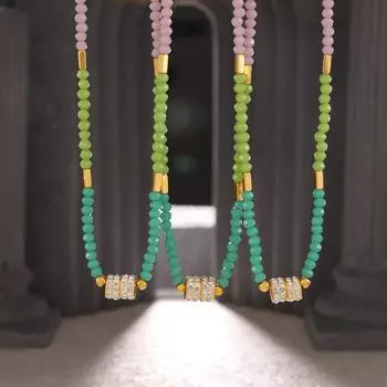 Ожерелье с подвеской из натурального бисера и бриллиантов Wind Dopamine Color Niche Light Luxury Titanium Steel Clavicle Chain