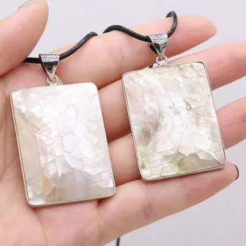 Ожерелье с подвеской из натуральной белой ракушки, модные ювелирные изделия, прямоугольная трещина, модные элегантные колье-колье, идеи подарков, подарки для любителей ювелирных изделий 32x42mm