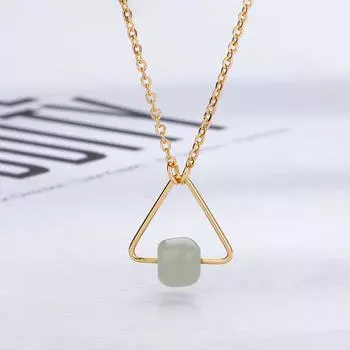 Ожерелье с подвеской из нефрита треугольной формы из 18-каратного желтого золота, модная новая цепочка с бусинами из нефрита, геометрическая цепочка на ключицу copper