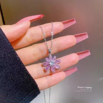 Ожерелье с подвеской из нержавеющей стали 316L нежного розового прозрачного кубического циркона в виде вишневого цвета для женщин