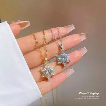 Ожерелье с подвеской из нержавеющей стали 316L, кубический циркон, снежинка, модная цепочка на ключицу, ожерелье цвета розового золота, серебра для женщин
