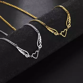 Ожерелье с подвеской из нержавеющей стали «Angel Love» с крыльями, индивидуальностью, цепочкой на ключицу, ювелирное ожерелье