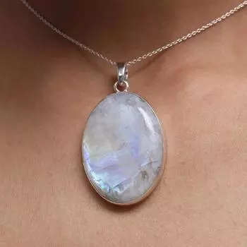 Ожерелье с подвеской из овального драгоценного камня Rainbow Moonstone, твердое серебро 925 пробы, ювелирные изделия ручной работы, эффектные ювелирные изделия, дизайнерские украшения Only pendant