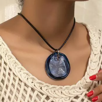 Ожерелье с подвеской из плавленого стекла ручной работы для женщин, элегантный винтажный стиль синий