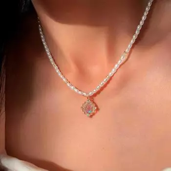 Ожерелье с подвеской из полого бриллианта, женская мода, жемчужная цепочка для девочек, подарок для вечерние ювелирных изделий