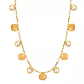 Ожерелье с подвеской из полосатой ракушки и циркона, титановая сталь, 18-каратное золото, нишевый темперамент, универсальное двустороннее ношение, цепочка на ключицу, ювелирное украшение