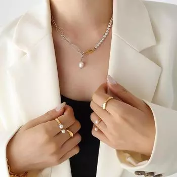 Ожерелье с подвеской из пресноводного жемчуга и инкрустированной цепочкой из циркония, высококачественная цепочка на ключицу