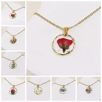 Ожерелье с подвеской из прессованной смолы в виде цветка, ожерелье с подвеской в виде сухоцвета в виде капли воды, уникальный подарок style B