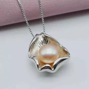 Ожерелье с подвеской из ракушки и жемчуга, натуральный пресноводный жемчуг, серебряный кулон в форме ракушки, разноцветное жемчужное серебряное ожерелье для девочек 10-11mm белый