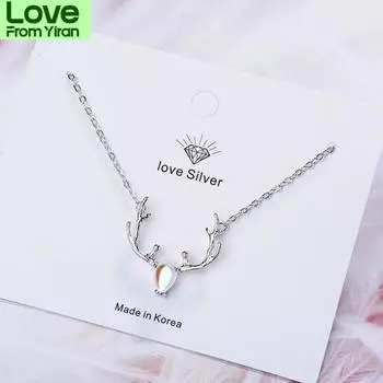 Ожерелье с подвеской из рогов оленя и лунного камня, цепочка на ключицу, лабрадоритовое ожерелье на Рождество S -N265