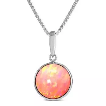 Ожерелье с подвеской из розового опала, круглый яркий коралловый розовый опал 925, серебряный кулон