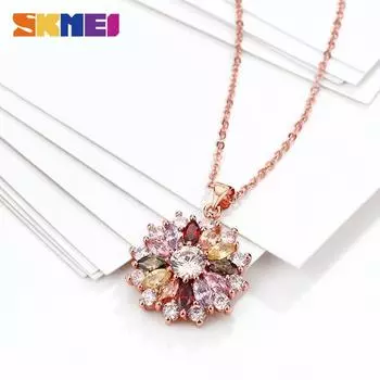 Ожерелье с подвеской из розового золота SKMEI, инкрустированное драгоценным камнем в форме цветка, красочное ожерелье с каскадным цветком