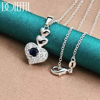 Ожерелье с подвеской из синего циркона из стерлингового серебра 925 пробы в форме сердца, свадебные модные украшения 45cm
