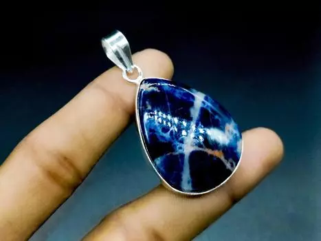 Ожерелье с подвеской из содалита из стерлингового серебра 925 пробы с подвеской из драгоценного камня содалита