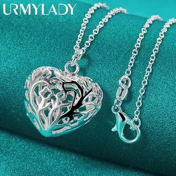Ожерелье с подвеской из стерлингового серебра 925 пробы с полым сердцем 18 дюймов для женщин, модные ювелирные изделия 45cm